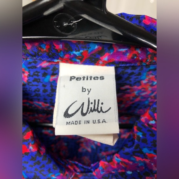 Vintage 80s Petites by Willi Blue and Red Abstract Patterned Maxi Dress - Picture 8 of 8